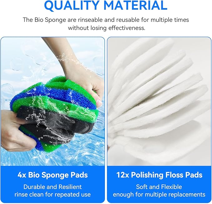 Canister Filter Replacement for Penn Plax 700/1000 CCF2UL/CCF3UL Canister Filter Aquarium Canister Filter Parts Bio Floss Sponge Compatible with Cascade 1000 Filter for Aquariums Fish Tank 16 Pack