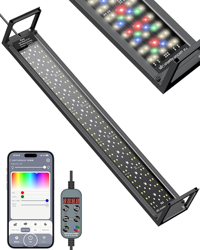Pawfly Aquarium Light for Plants, 24 W Bluetooth Fish Tank Light, Full Spectrum Aquarium Lights for 30"-36" Fish Tanks, Extendable 24/7 LED Lights with Timer Modes & Adjustable Brightness
