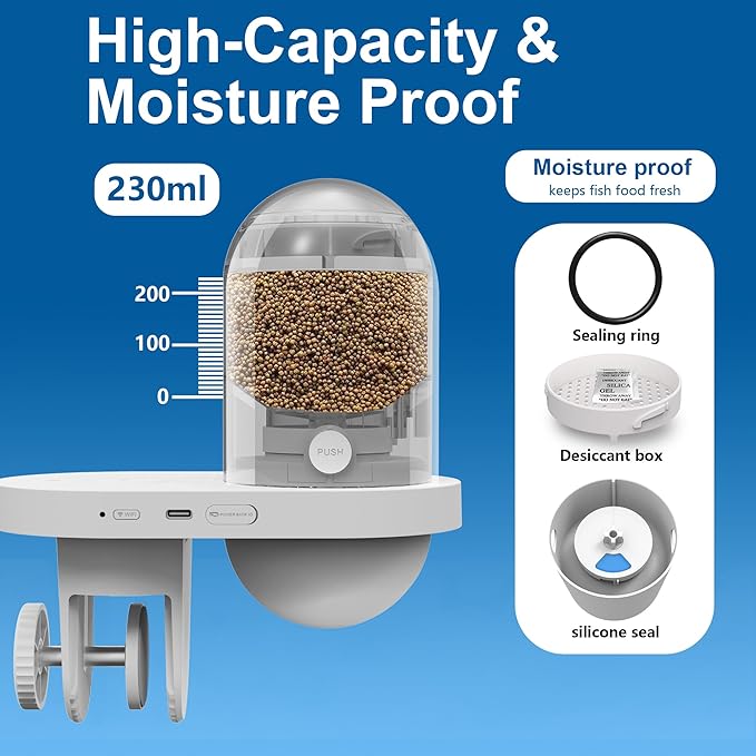 WiFi Automatic Fish Feeder with 2.5K Camera, 2.4/5G Smart App Control, Vacation Feeding Timer, Remote Precision Fish Food Dispenser, 230ML Moisture-Proof Aquarium Feeder for 10+ Gallon Tanks
