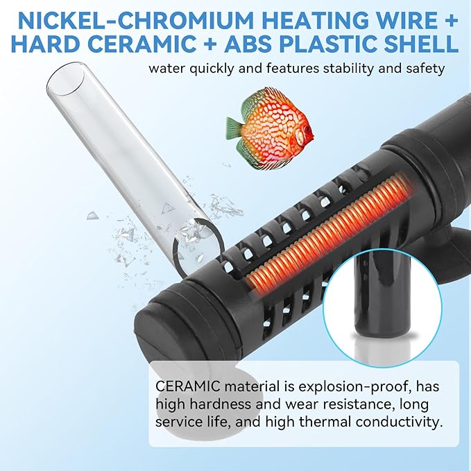 hygger Ceramic Submersible Aquarium Heater, New Explosion-Proof Fish Tank Water Heater with External Temp Controller Auto Thermostat Heater for Saltwater Freshwater (50W for 3~10 Gallon)