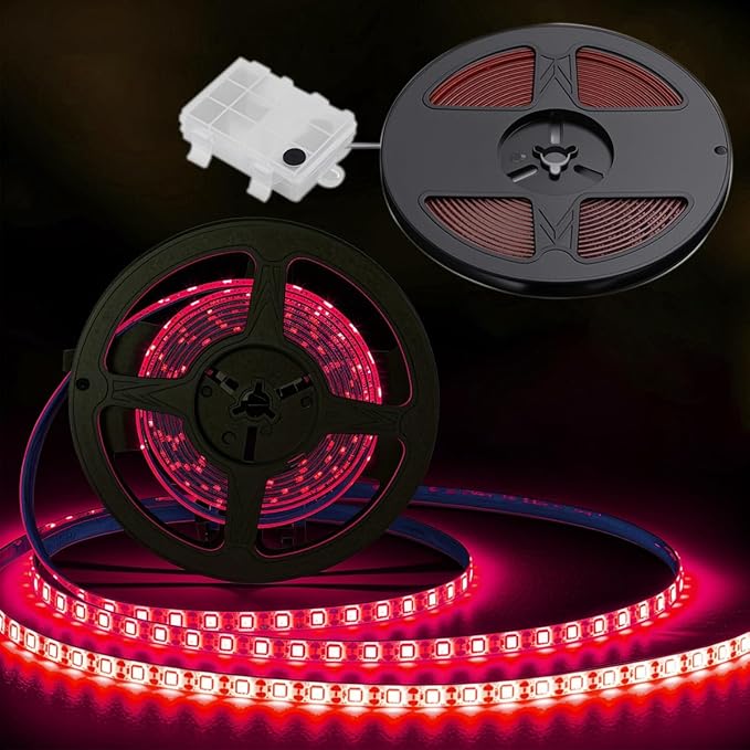 Shangyuan Marine LED Strip Lights with Battery Box for Pontoon Under Deck Lights, Battery Operated Boat Interior Lights for Fishing Sailboat Kayak, Boat Accessories, 5m (16.4ft) (red)