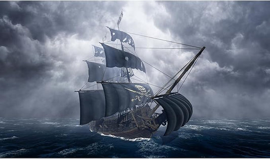 Ancient Pirate Ship Aquarium Background Mysterious Cloudy Stormy Sea Fish Tank Background Rough Open Seas Vintage Sailing Old Ship Scenery Terrarium Backgrounds for Home Tank Decors 30x12in