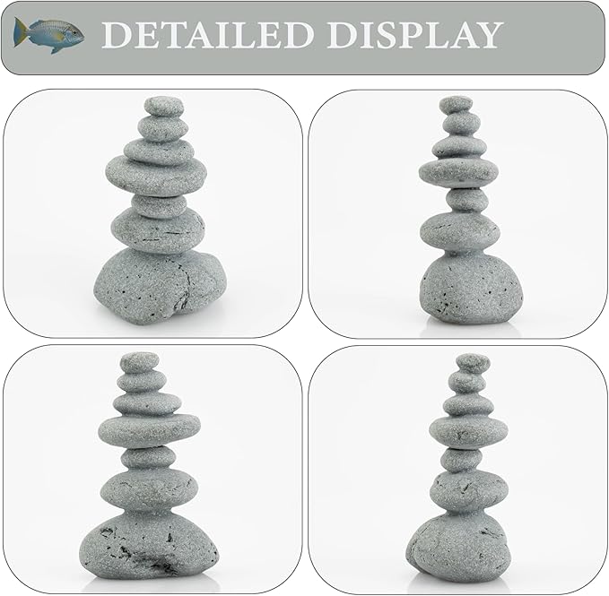 Aquarium Decor,7-Stone Mini Stacked Zen Rock Stone Decor – Balanced Stones Cairn Statue for Garden, Fish Tank, and Micro Landscape (3.7" H)