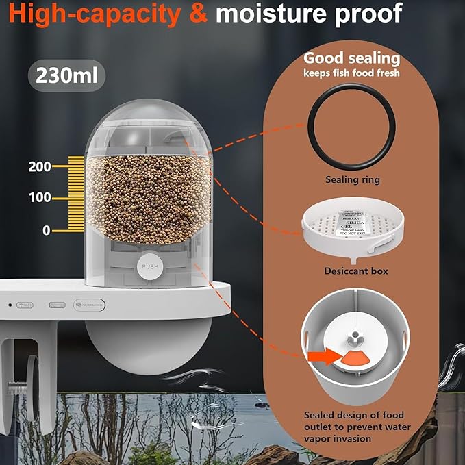 Automatic Fish Feeder, 2.5K HD Camera WiFi App Control Timer Fish Food Dispenser with Reusable Adhesive Tape, for Glass or Acrylic Aquariums