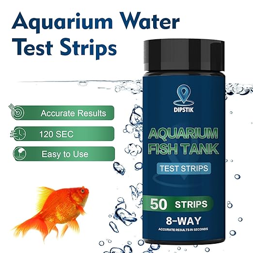 Aquarium Ammonia Test Strips, 8-Way Aquarium Test Kit for Freshwater Saltwater,50 Strips Fish Tank Pond Test Strips,Test Nitrate, Nitrite, Chlorine,Hardness,Alkalinity, Carbonate, Ph