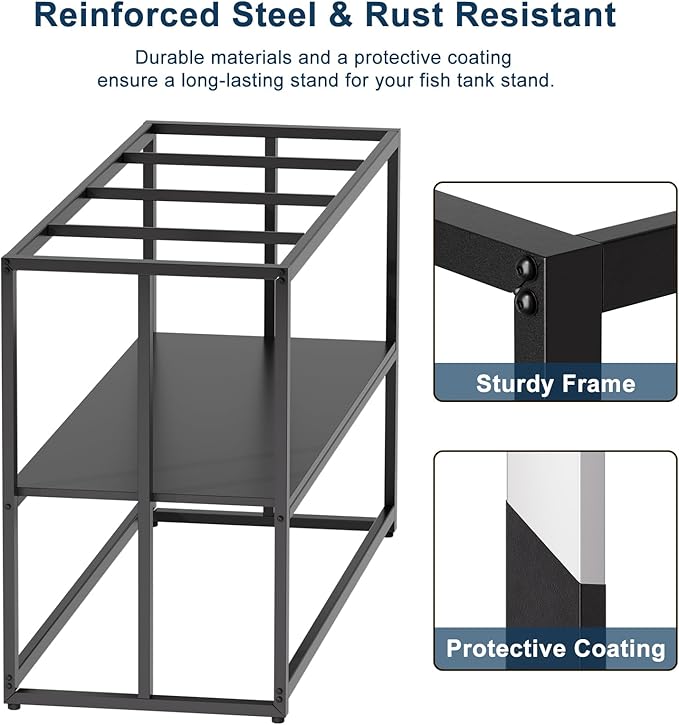 Urban Deco 40 Gallon Fish Tank Stand 660LBS Capacity For Aquarium Stand Metal Fish Tank Stand 36.6"x18.5"x30" Dual-Layer Design Terrarium Stand Ideal for Home and Office, Black
