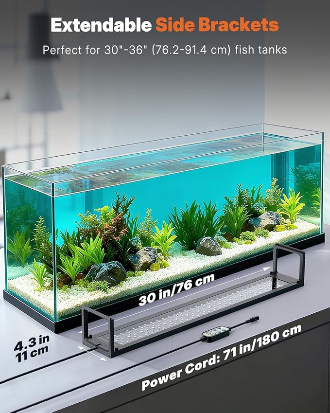Pawfly Aquarium Light for Plants, 24 W Bluetooth Fish Tank Light, Full Spectrum Aquarium Lights for 30"-36" Fish Tanks, Extendable 24/7 LED Lights with Timer Modes & Adjustable Brightness