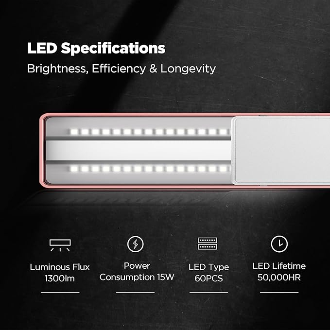 ONF Flat Nano 15W Full Spectrum Aquarium Light, 4 Level Dimmable Plant Light, IP54 Waterproof Freshwater Use Only, Suitable for 2-9 Gallon Rimless Fish Tanks, Terrariums, & Potted Plants, Rose Gold