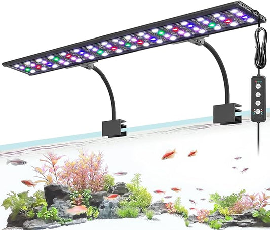 AQQA LED Aquarium Light, 24/7 Mode Clip on Fish Tank Light with Memory Function, DIY Mode Full Spectrum Aquarium Plant Light, Adjustable Timer/Brightness, IP68 Waterproof for 32-40 Inch Fish Tank 30W