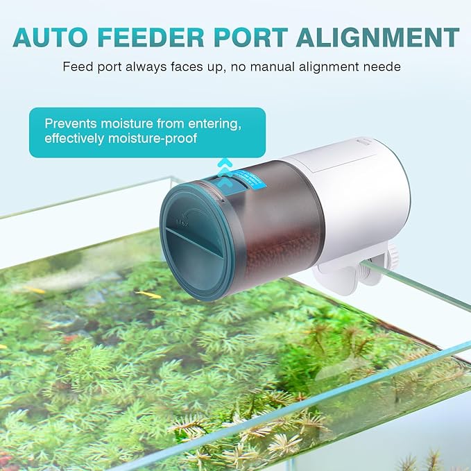 AQQA Automatic Fish Feeder for Aquarium - Auto Fish Food Dispenser with 8/12/24/48H Timer, 230 ML Large Capacity Vacation Tank Feeder for Turtle Betta Goldfish, Feeding Port Automatic Alignment