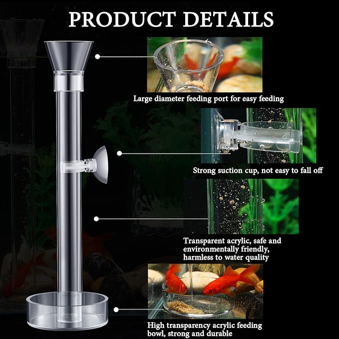 Potchen 12 Pieces Shrimp Feeder Set 4 Acrylic Tubes & 8 Dishes, Clear Crystal Glass Bowl, Fish Tank Feeding Supplies for Shrimp & Betta, 2 Sizes