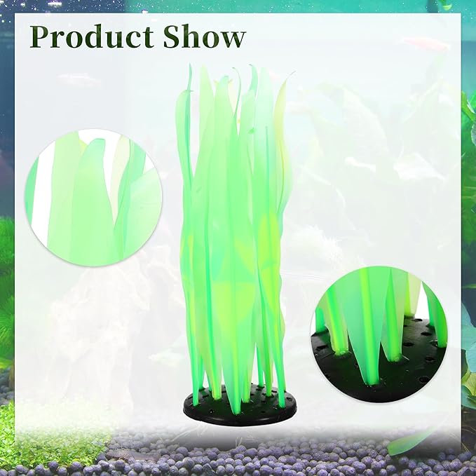 Aquarium Glowing Kelp Plant, Soft Silicone Glowing Fish Tank Decorations, Fluorescence Coral Decor for Aquarium Decor Green 2pcs