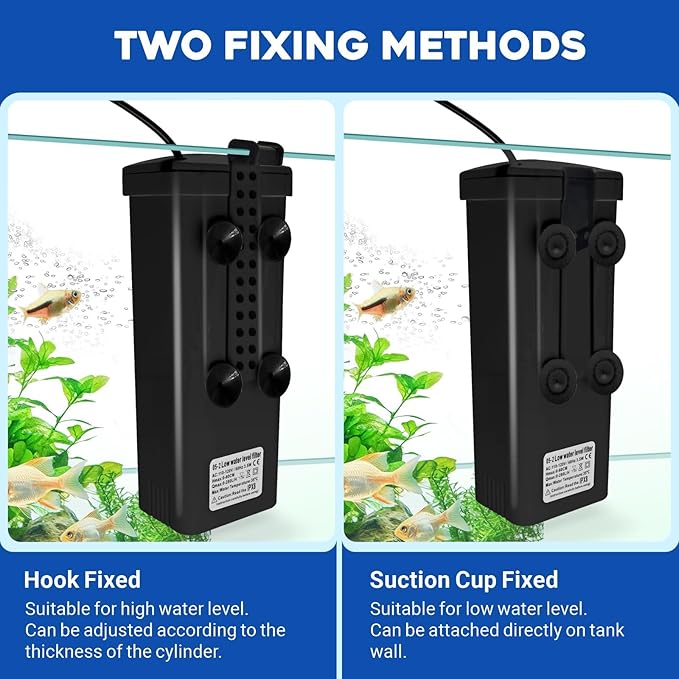 GOZILLA Turtle Tank Filter 74GPH, Low Water Level Turtle Tank 3.5W Fish Tank Aquarium Filters for Small Tanks up to 15 Gallons Include 2 Replacement Cartridge.(Black)