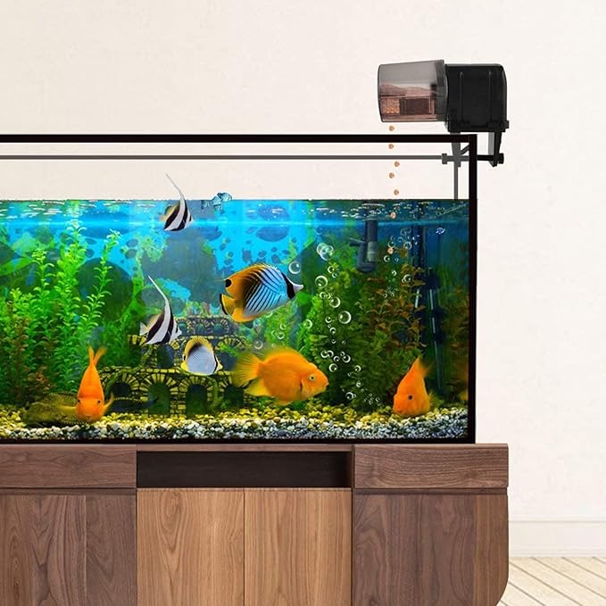 Automatic Fish Feeder, Aquarium Electric Auto Fish Feeder,Moisture-Proof Fish Tank Pond Feeder Fish Food Dispenser with LCD Display Digital Timer for Vacation Weekend Holiday