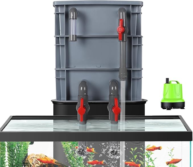 3-Layer Aquarium Filter Box with 25W Pump, Adjustable Inlet & Outlet, Includes White Blue Black Filter Pads, Fish Tank Filter for 20–75 Gallons (13 × 11.8 × 7.8 in)