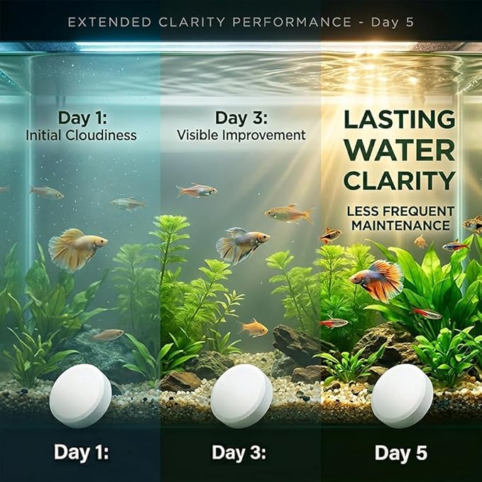 Water Purification Tablets for Fish Tank, Powerful Aquarium Water Purification Tablet, Efficient Clear Turbidity & Improve Water Quality, Remove All Kinds of Turbidity from Fish TankWater (5pcs)