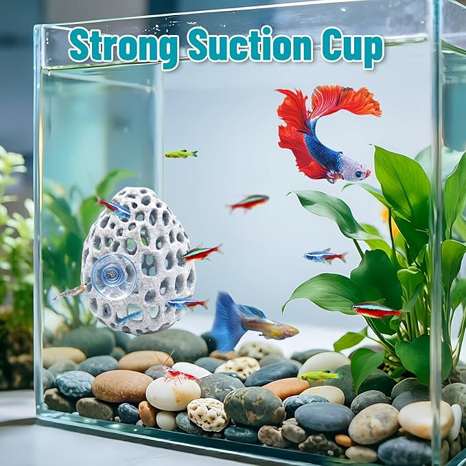Obfuscate Shrimp Cave,Shrimp Hides for Aquarium,Porous Coral Rock Aquarium Decor with Suction Cup,Fish Tank Hideout for Small Fish,Shrimp and Guppies