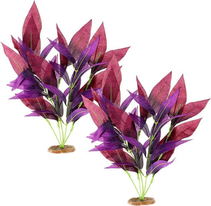 2 Pcs Silk Fish Tank Plants, Silk Plants for Fish Tank 14 Inch Aquarium Plant for Aquarium Goldfish Turtle Tanks Decorations Purple