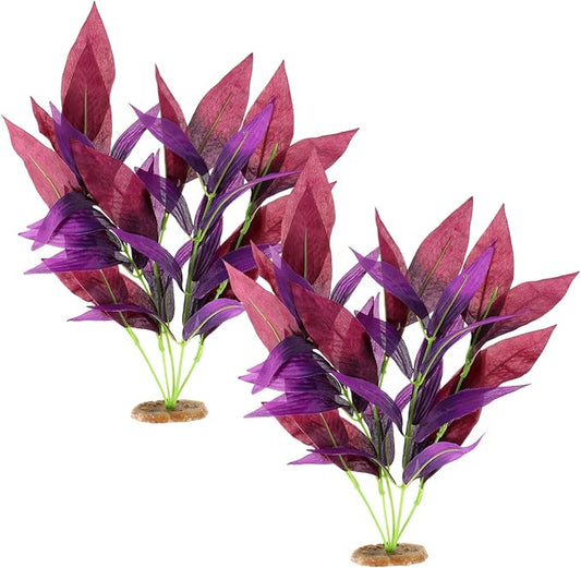 2 Pcs Silk Fish Tank Plants, Silk Plants for Fish Tank 14 Inch Aquarium Plant for Aquarium Goldfish Turtle Tanks Decorations Purple