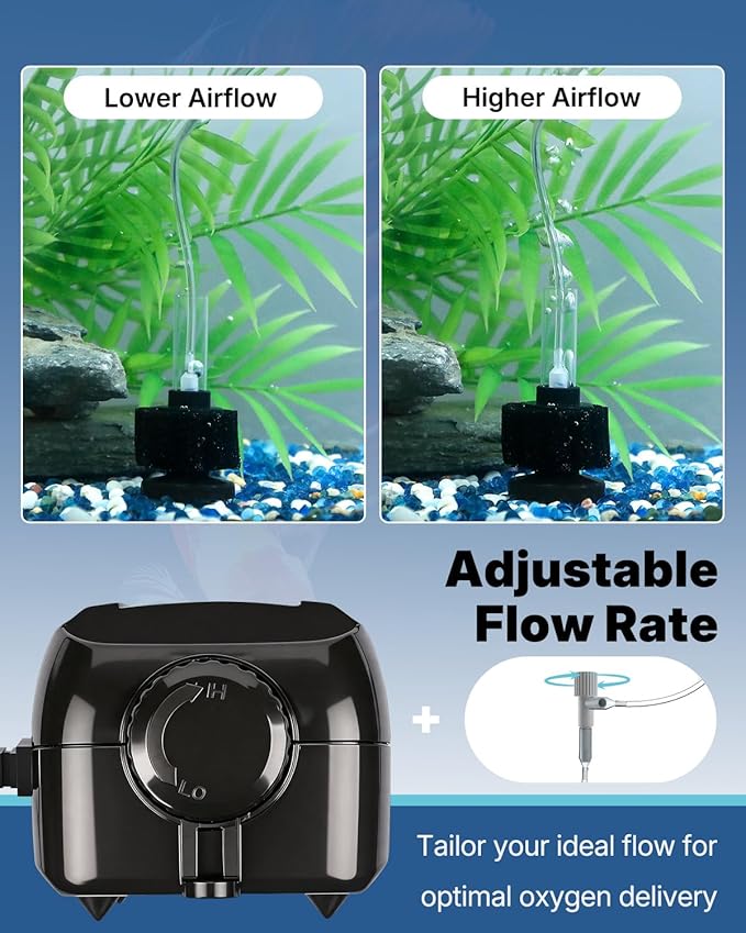 Pawfly Aquarium Air Pump, Fish Tank Air Pump, Quiet Adjustable Oxygen Pump with Mini Sponge Filter, Airline Tubing & Accessories, for 5-200 Gallon Fish Tank