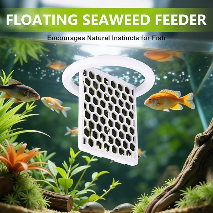 Floating Seaweed Feeder, Aquarium Algae Holder with Feeding Ring, Floating Nori Feeder for Fish Tank, Seaweed Clip for Saltwater Freshwater Fish (White)