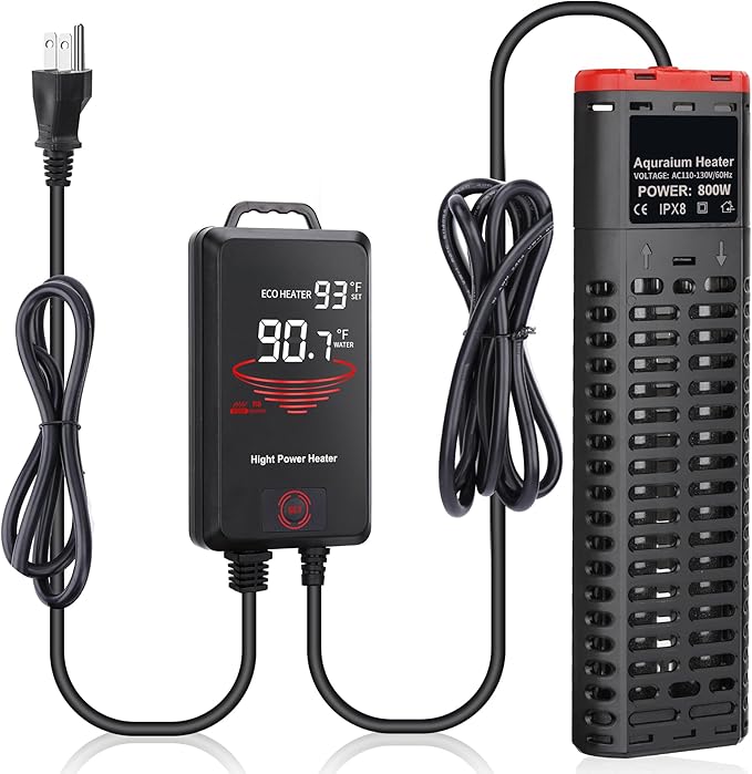 Aquarium Heater 800W Submersible Fish Tank Heater with Double Quartz Tubes and LED Display Temperature Controller for 80-220 Gallon, Suitable for Saltwater and Freshwater