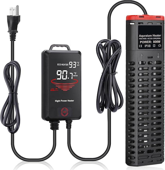 Aquarium Heater 800W Submersible Fish Tank Heater with Double Quartz Tubes and LED Display Temperature Controller for 80-220 Gallon, Suitable for Saltwater and Freshwater