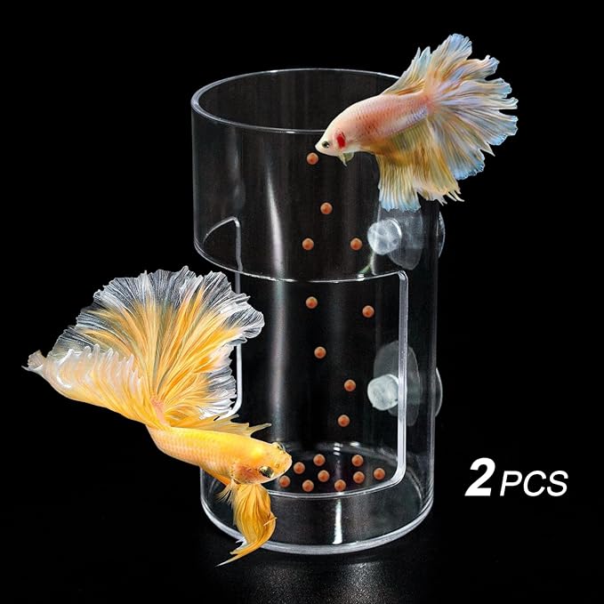 2PCS Round Fish Feeder with Suction Cup Fish Tank Feed Tray Feeding Tube Supplies Breeder Box for Aquarium