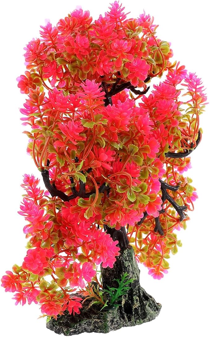 Aquarium Decor Artificial Aquatic Plant Tree with Rock Base Simulation Fish Tank Landscaping Ornament for Home and Desktop Decoration 2.15X2.15X10.14 Inches