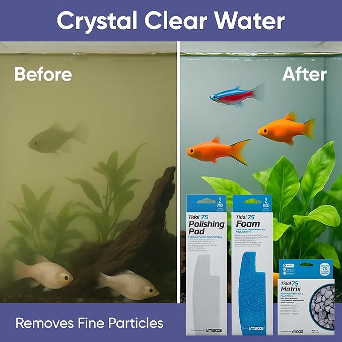 Tidal 75 Filter Maintenance and Replacement Filter Media Kit, Including Gokul Brands Aquarium Filter Media Bags (Tidal 75 Polishing Pads, Foam Filter Sponge, Matrix Bio Media)