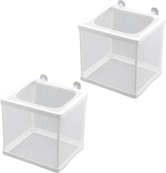 MY MIRONEY 6.3" x 5.63" x 6.22" Fish Incubator Mesh Box Aquarium Breeder Box White Nylon Mesh Juvenile Fish Separation Net Fry Hatchery with Suction Cups Pack of 2