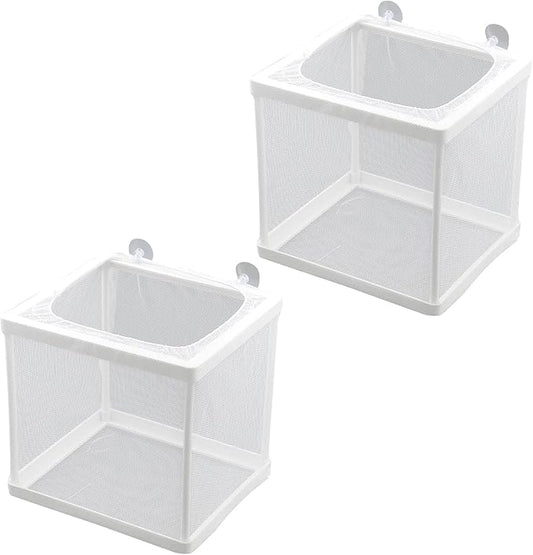 MY MIRONEY 6.3" x 5.63" x 6.22" Fish Incubator Mesh Box Aquarium Breeder Box White Nylon Mesh Juvenile Fish Separation Net Fry Hatchery with Suction Cups Pack of 2