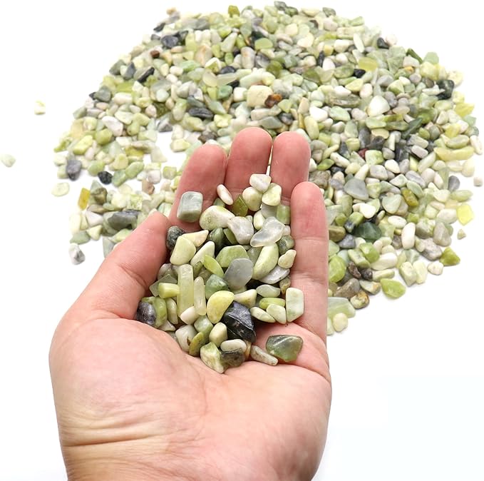 Rocks for Plants. Green Jade Decorative Polished Pebbles. 1/5 Inch – 5 lbs for Garden, Vase fillers, Crafting, Succulents, pots, Plants (Mini (0.2 Inch), Green Jade - Polished, 5)