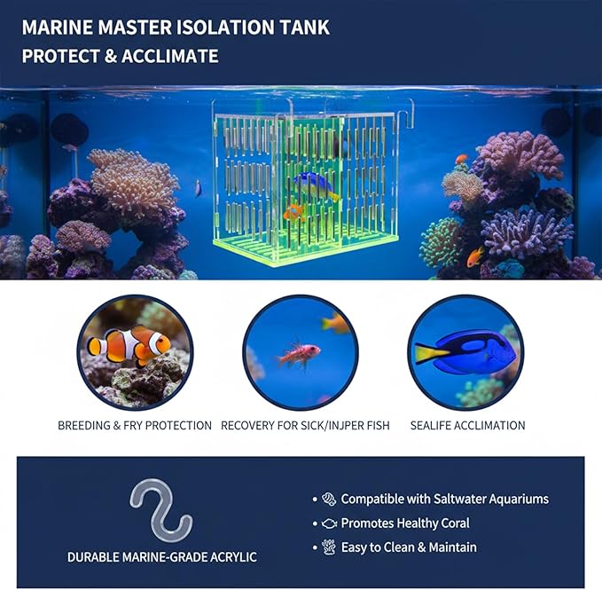 Fish Breeder Box for Aquarium, Acrylic Hatchery Incubator with Long Handle Net - Breeding & Isolation Box for Baby Fish, Shrimp, Betta Guppy, Tank Divider (Orange, 9x5.3x6.7 in)