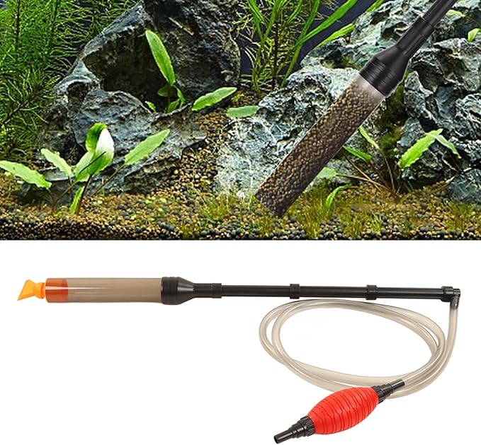 Manual Operated Aquarium Siphon with Red Air Bag, Gravel Vacuum for Aquarium Labor Saving Water Changer Portable Sand Cleaner for Daily Tank Maintenance