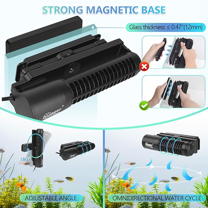hygger Wave Maker For Aquarium, Magnetic DC 24V 50W Aquarium Powerhead, 3430GPH Adjustable Cross Flow Pump with LED Display Controller, Wavemaker For Freshwater Marine Reef Aquariums 100-300 Gallon