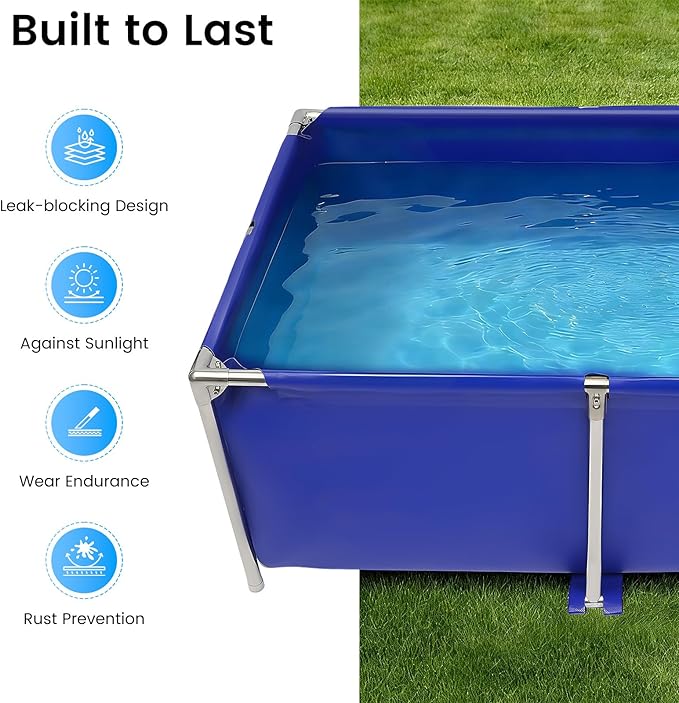 Foldable Canvas Fish Pond, Above Ground Fish Aquarium with Steel Frame and Drain Valve, 20in Deep Display Show Tank Koi Pond Water Pool for Outdoor Indoor Breeding, 47.2" L x 31.4" W x 19.6" H