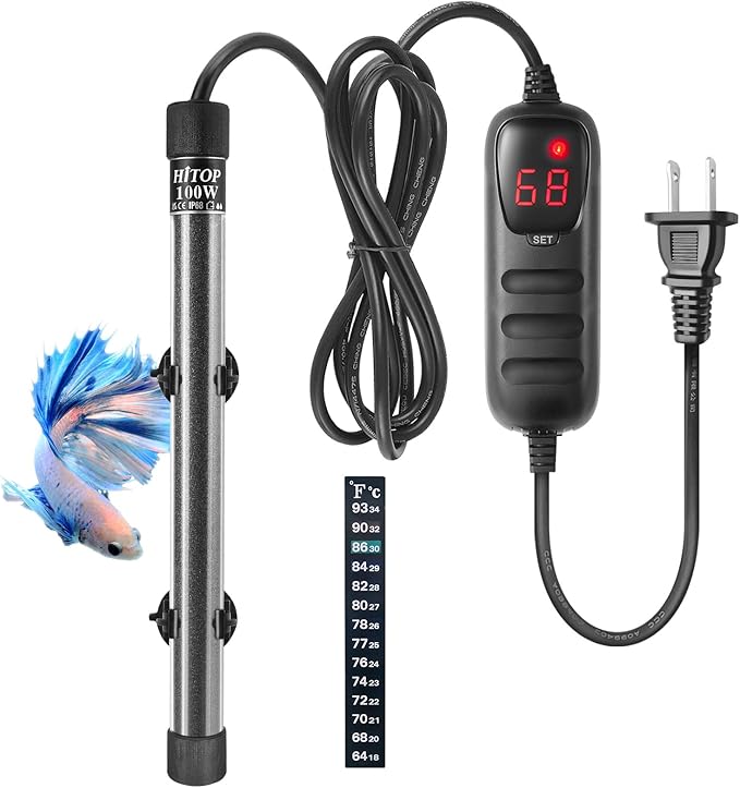 HITOP Compact Submersible Aquarium Heater -100w Digital Heater for Fish Tank Turtle Tank, for Saltwater and Fresh Water with Temperature Controller