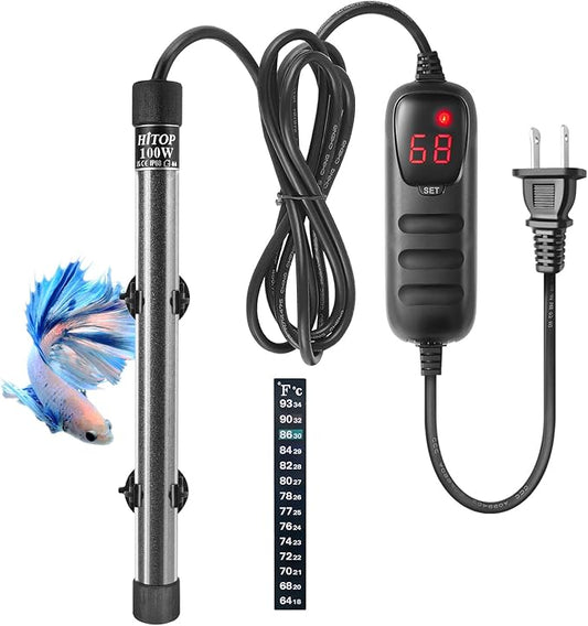 HITOP Compact Submersible Aquarium Heater -100w Digital Heater for Fish Tank Turtle Tank, for Saltwater and Fresh Water with Temperature Controller