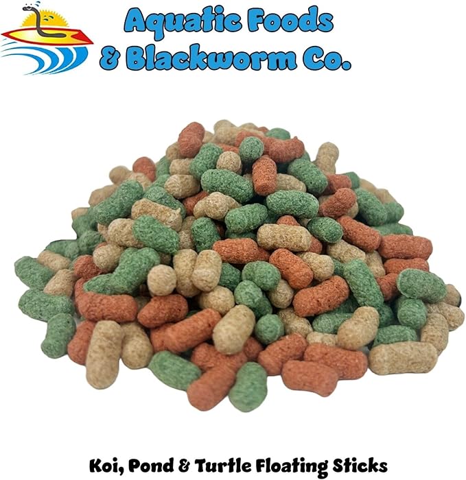 Koi, Pond & Turtle 7/16" x 5/32" 25% Protein Floating Sticks. Spirulina, Color Enhancing & Wheat Germ Sticks for Koi, All Pond Fish, Aquatic Turtles...WL…2-lbs Poly Bag