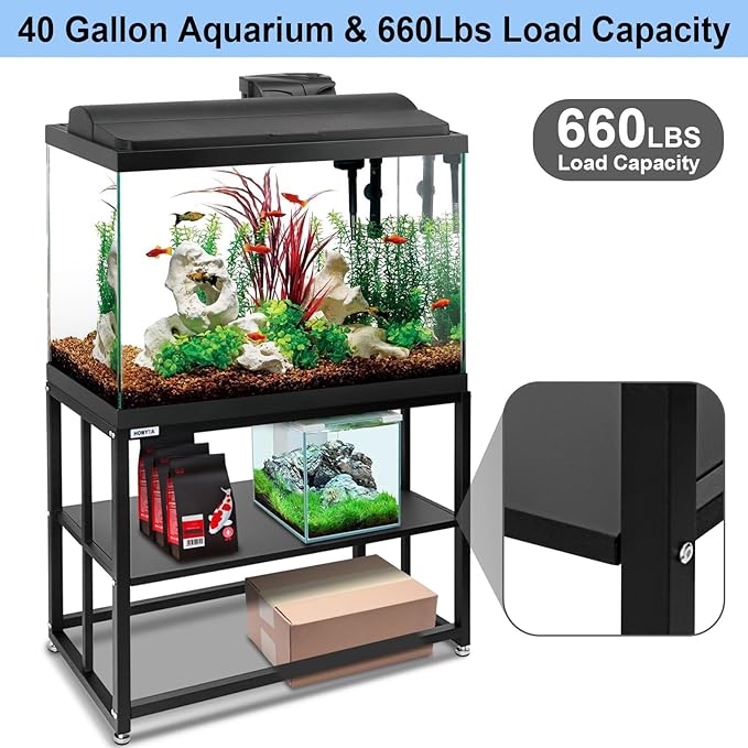 Fish Tank Stand Heavy Duty Metal Aquarium Stand 40 Gallon Tank Stand 660LBS 36.5" L x 18.5“W x29.5”H, Double Layer for Home and Office More Storage Space, Black
