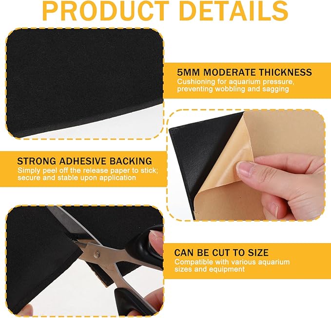 48 x 24 Inch Aquarium Fish Self Leveling Mat 5mm Neoprene Non-Slip Shockproof Fish Tank Pad for Under Tank with Adhesive Shockproof Waterproof with Easy to Cut Edges