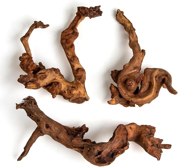 emours Mopani Aquarium Driftwood, Fish Tank Aquascape Wood for Shrimp & Betta, Also for Terrariums & Reptiles, Assorted Branches, 3-Pack Small (8-12 in / 20-30 cm)