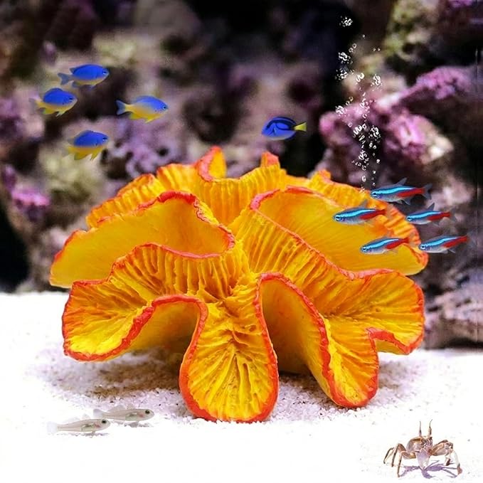 POPETPOP Coral Reef Decor: Artificial Crushed Coral for Freshwater Aquarium, Fish Tank Plants Decoration for Aquarium Landscape - Betta Fish Tank Accessories, Orange