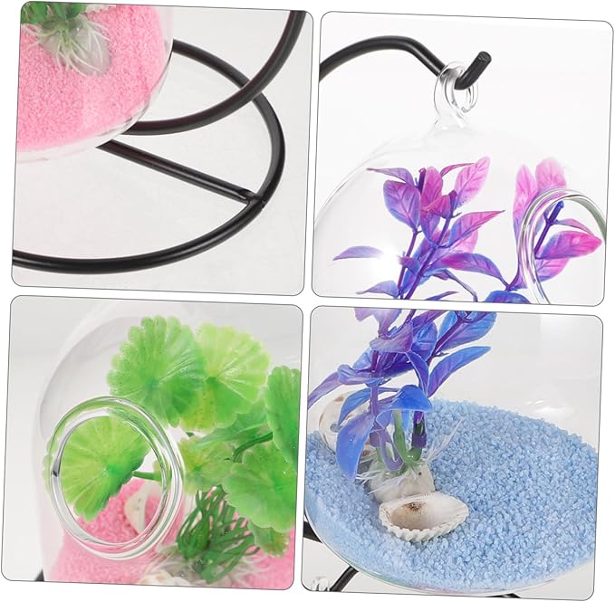 BESTOYARD Desktop Hanging Fish Tank with Stand Small Glass Aquarium Fish Bowl for Betta Modern Wall Hanging Mini Aquarium for Home Office Garden Clear Suspension Design 12.99X5.90X4.92In