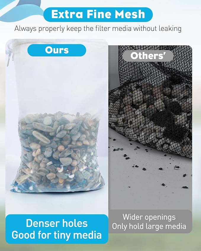 Pawfly 8 Pack 150 Micron Aquarium Filter Media Bags with Drawstring, Fish Tank Extra Fine Mesh Bag (11.8" x 7.8"), Aquarium Mesh Bag for Ceramic Rings, Fine Resins, Bio Filter Balls, Activated Carbon