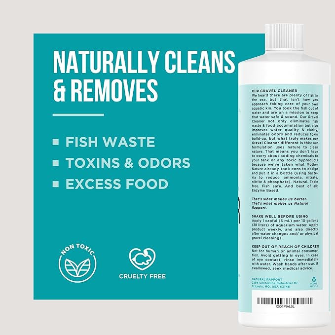 Aquarium Gravel Cleaner - Liquid Gravel Cleaner for Fish Tanks - Naturally Reduces Fish Waste, Ammonia, Nitrite & Odors - Freshwater & Saltwater - No Vacuum Needed - Treats 240 Gallons (4 fl oz)