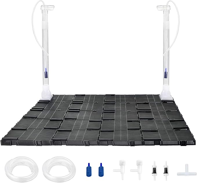 Undergravel Filter System for 20 Gallon Fish Tank, Air-Driven Biofiltration Aquarium Filter Kit with 20 Modular Plates & 2 Adjustable Lift Tubes, Cut-to-Fit Under Gravel for Clear Water