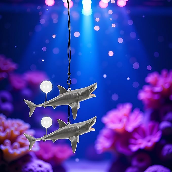 2Pcs Floating Shark Ornament - Adjustable Aquarium Shark Animal Decor, Shark Pool Décor | Aquarium Floating Shark Ornaments Thematic Ornaments Suitable for Aquarium All Kinds Pet Supplies