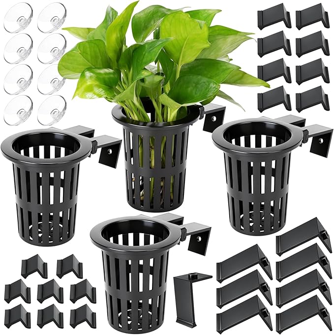 Borlech 2025 New Upgraded Large Aquarium Plant Holder with 1.57-inch Extension Hooks and Suction Cups for Fish Tank Aquaponic Plant Cultivation and Aquascape Accessories Decorations (4 PCS)